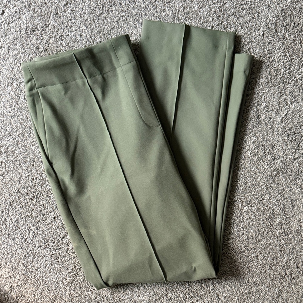 Rachel Zoe Olive Green Cropped Pleated Pull On Stretch Dress Pants